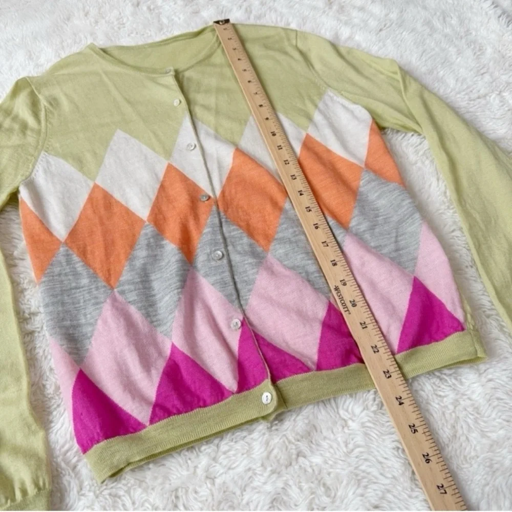 VTG Y2K 90s Women Pastel 100% Wool Argyle Button Down Cardigan Sweater Preppy - Picture 5 of 6
